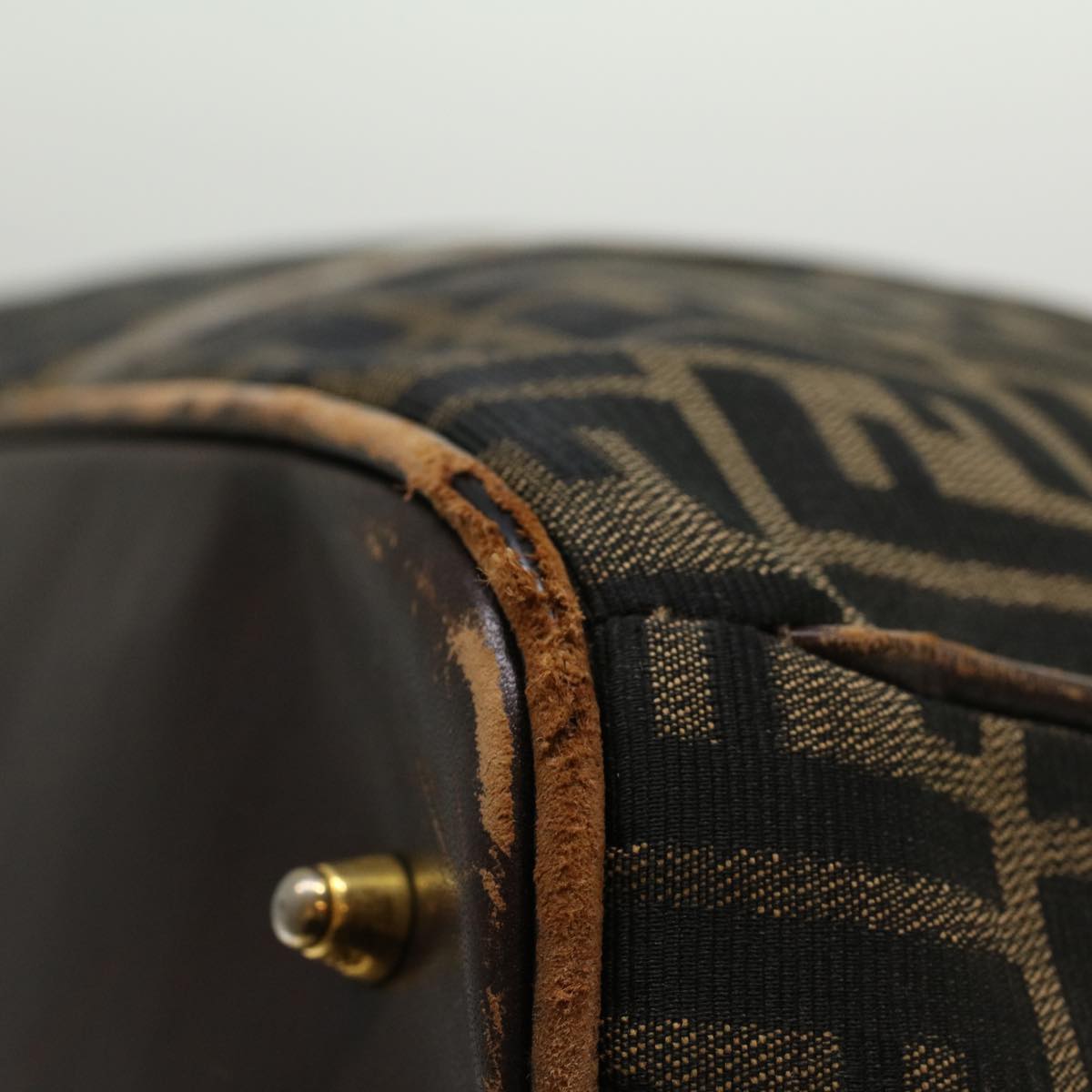 FENDI Zucca Canvas Boston Bag Nylon 2way Brown Black 45632