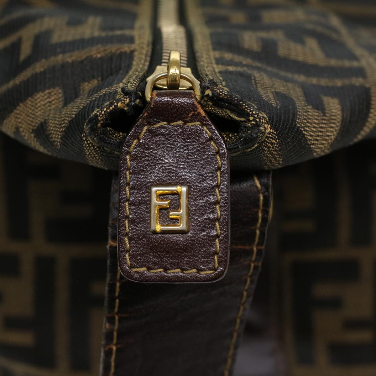 FENDI Zucca Canvas Boston Bag Nylon 2way Brown Black 45632