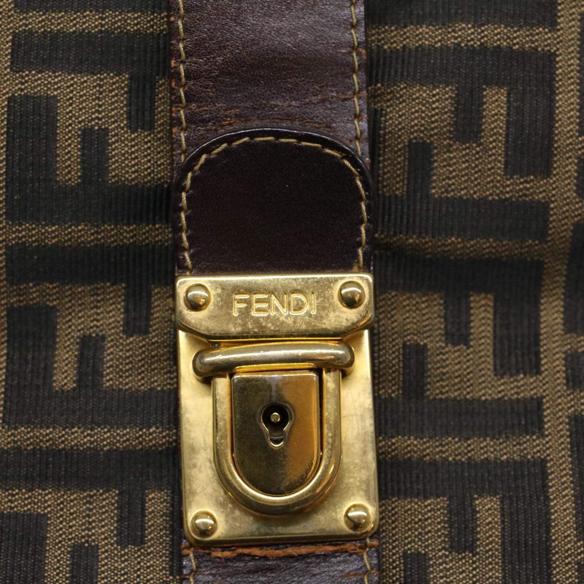 FENDI Zucca Canvas Boston Bag Nylon 2way Brown Black 45632