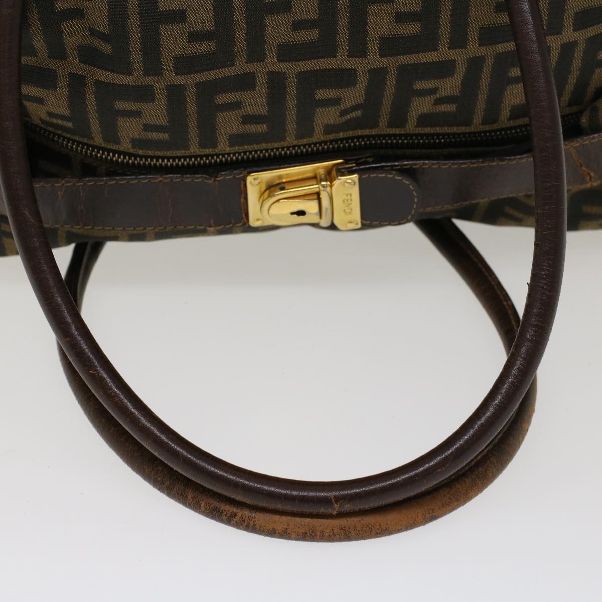 FENDI Zucca Canvas Boston Bag Nylon 2way Brown Black 45632
