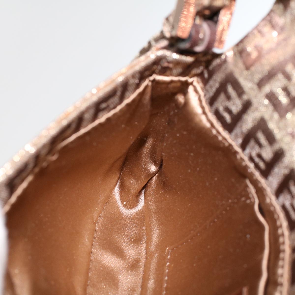 FENDI Zucchino Canvas Mini Mamma Baguette Pouch Gold Tone 45633A