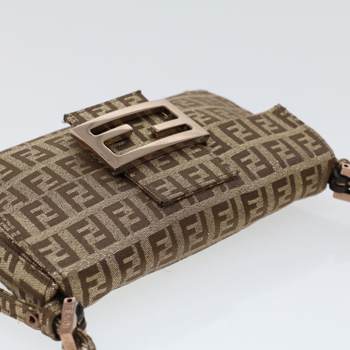 FENDI Zucchino Canvas Mini Mamma Baguette Pouch Gold Tone 45633A