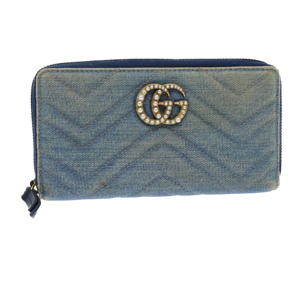 GUCCI GG Canvas Long Wallet Denim Blue 443123 45639