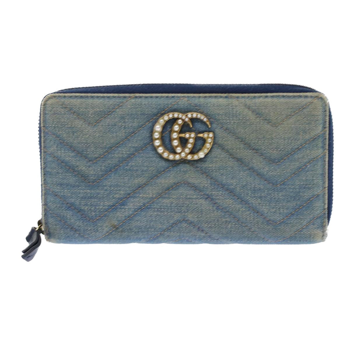 GUCCI GG Canvas Long Wallet Denim Blue 443123 45639