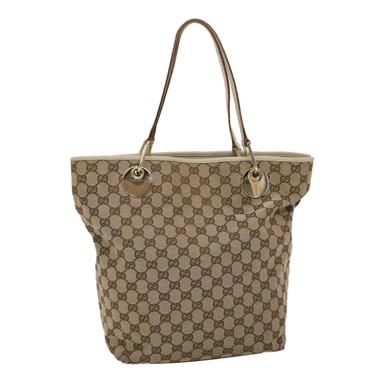 GUCCI GG Canvas Shoulder Bag Leather Beige 120836 45643