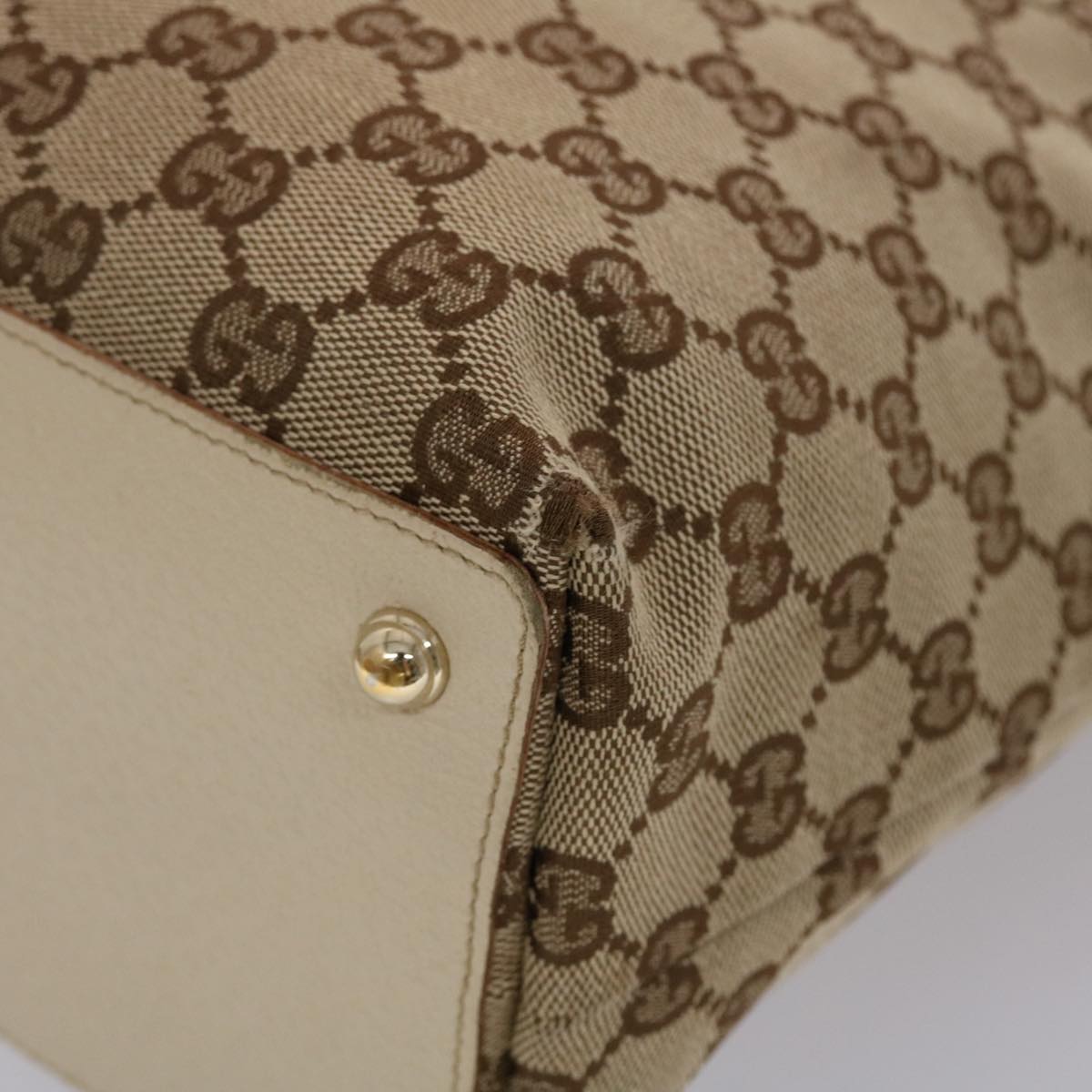 GUCCI GG Canvas Shoulder Bag Leather Beige 120836 45643