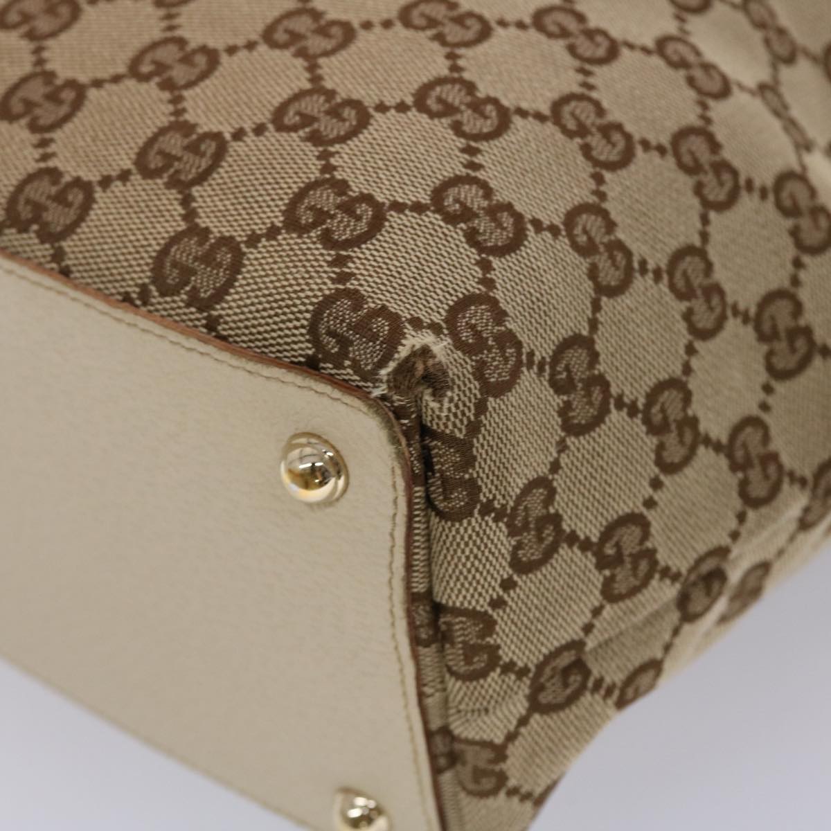 GUCCI GG Canvas Shoulder Bag Leather Beige 120836 45643