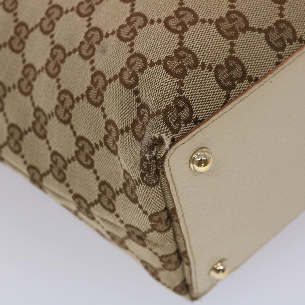 GUCCI GG Canvas Shoulder Bag Leather Beige 120836 45643