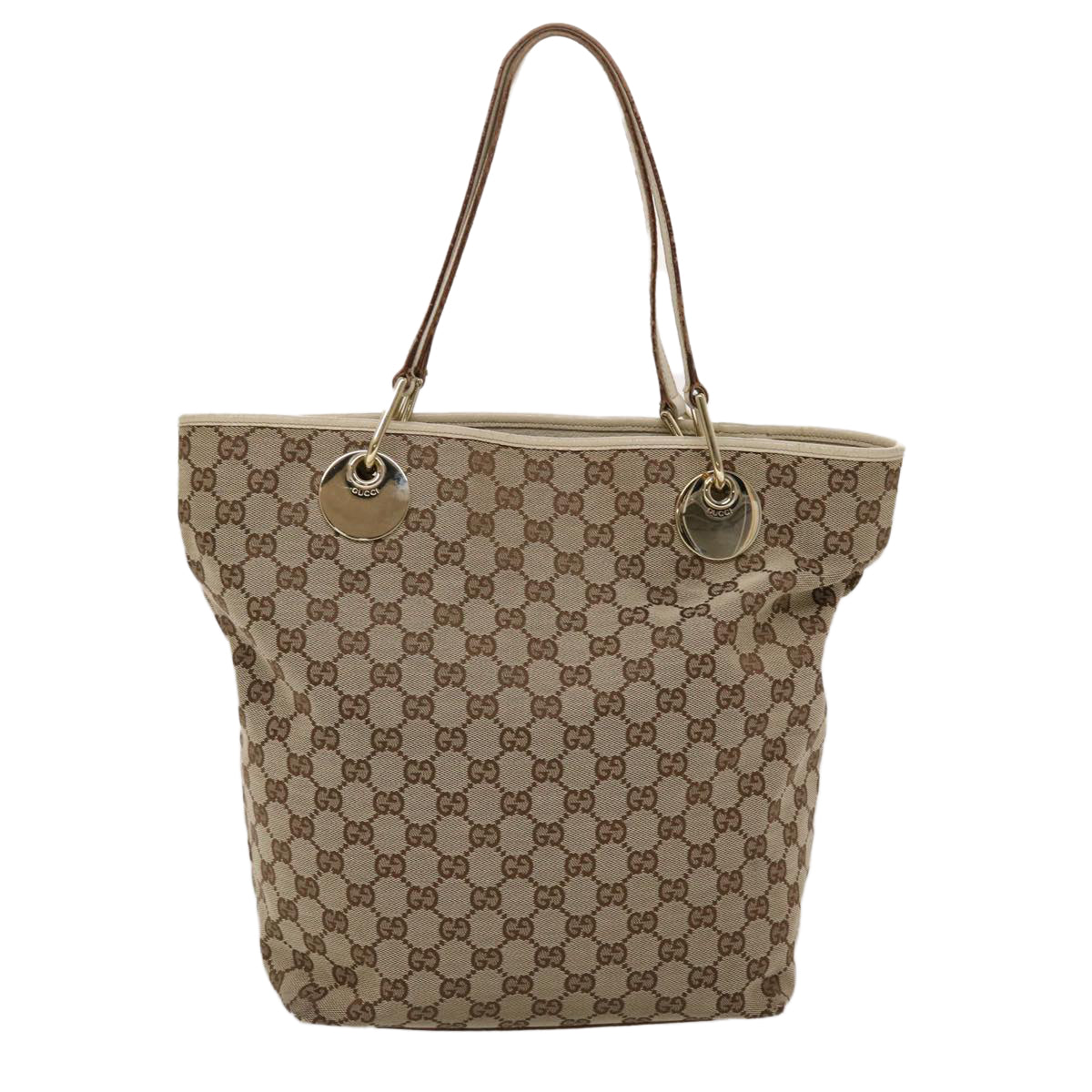GUCCI GG Canvas Shoulder Bag Leather Beige 120836 45643