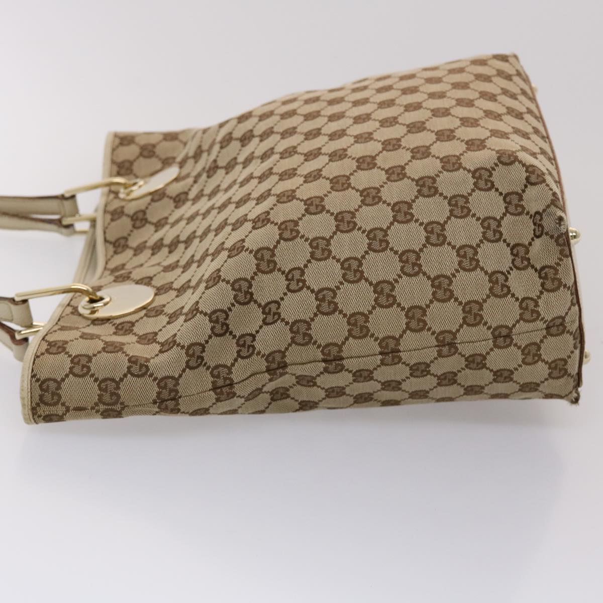 GUCCI GG Canvas Shoulder Bag Leather Beige 120836 45643