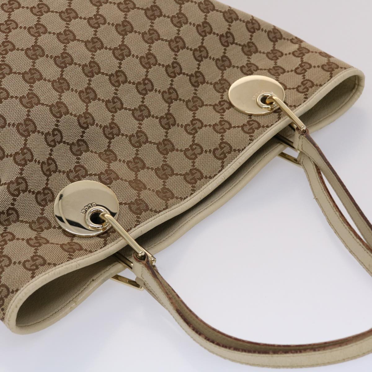 GUCCI GG Canvas Shoulder Bag Leather Beige 120836 45643