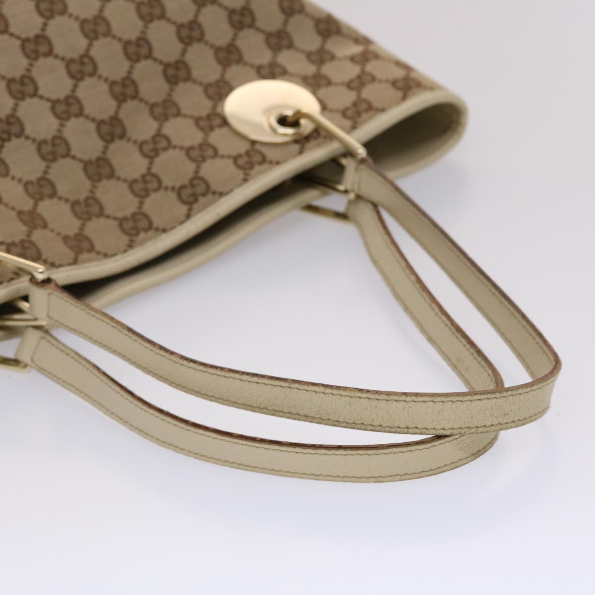 GUCCI GG Canvas Shoulder Bag Leather Beige 120836 45643