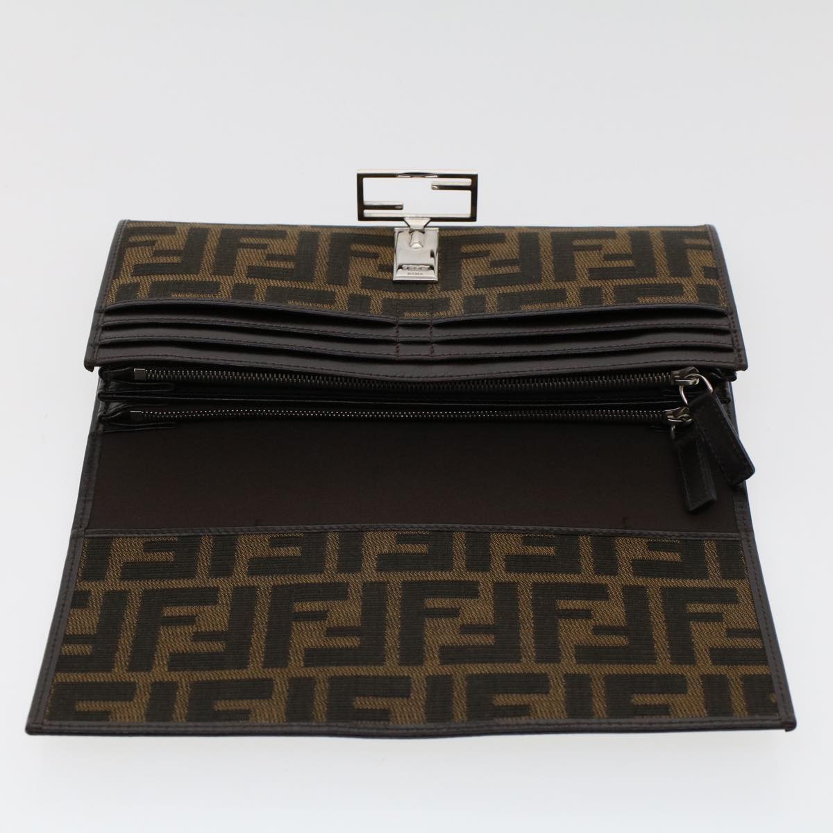 FENDI Zucca Canvas Long Wallet Black Brown 45644