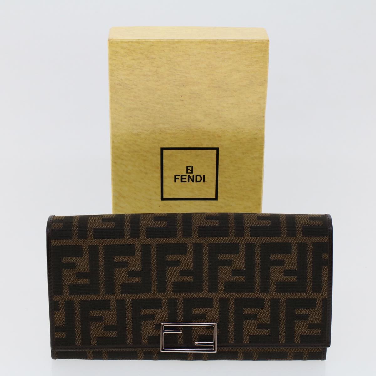 FENDI Zucca Canvas Long Wallet Black Brown 45644