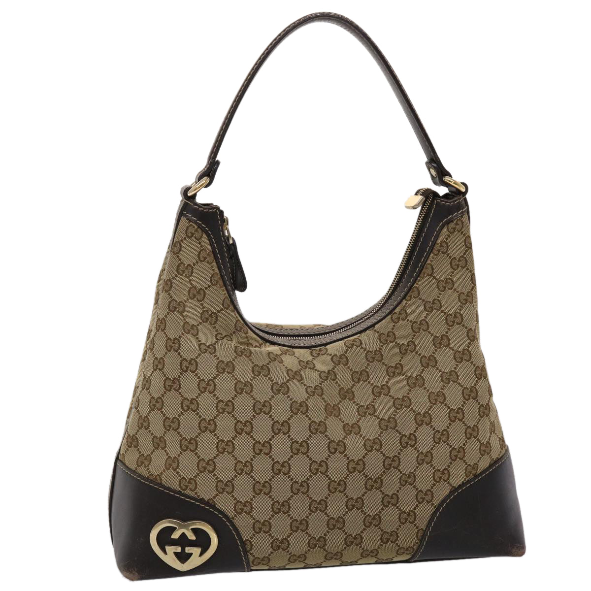 GUCCI GG Canvas Shoulder Bag Leather Beige 257070 45706