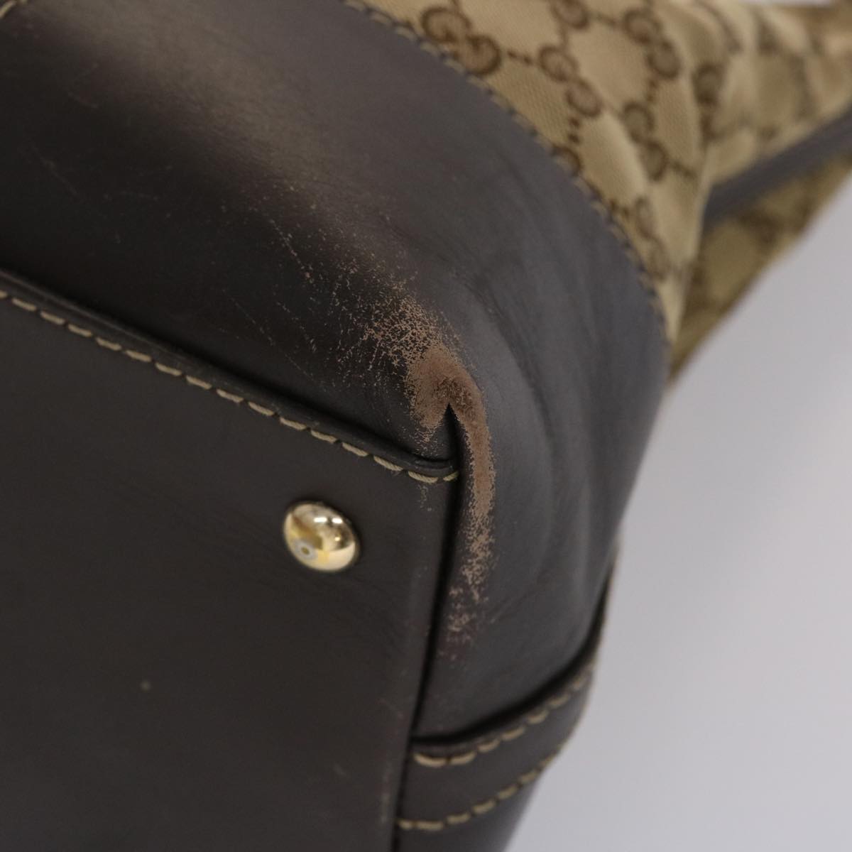 GUCCI GG Canvas Shoulder Bag Leather Beige 257070 45706