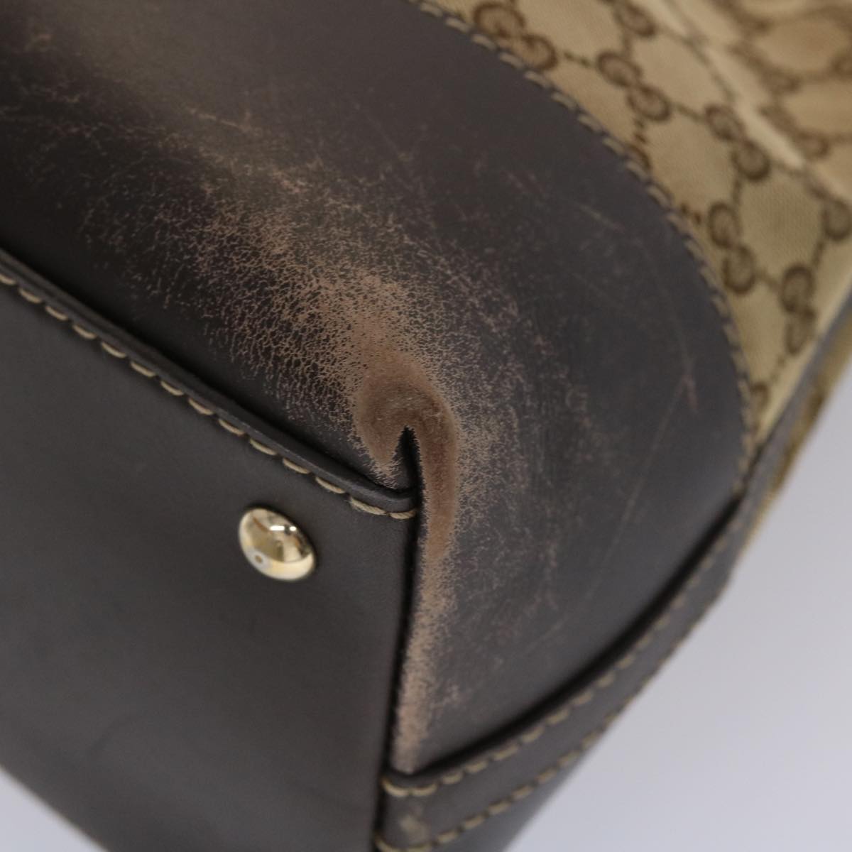 GUCCI GG Canvas Shoulder Bag Leather Beige 257070 45706