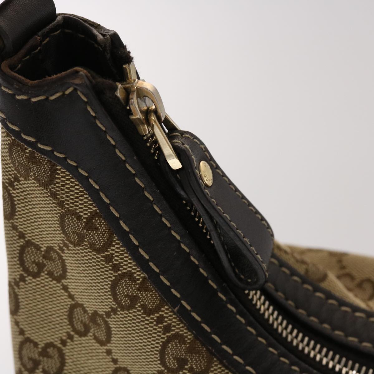 GUCCI GG Canvas Shoulder Bag Leather Beige 257070 45706
