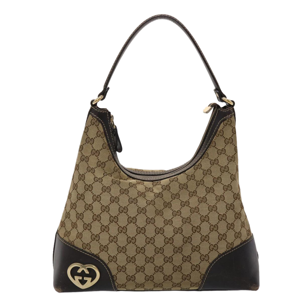 GUCCI GG Canvas Shoulder Bag Leather Beige 257070 45706