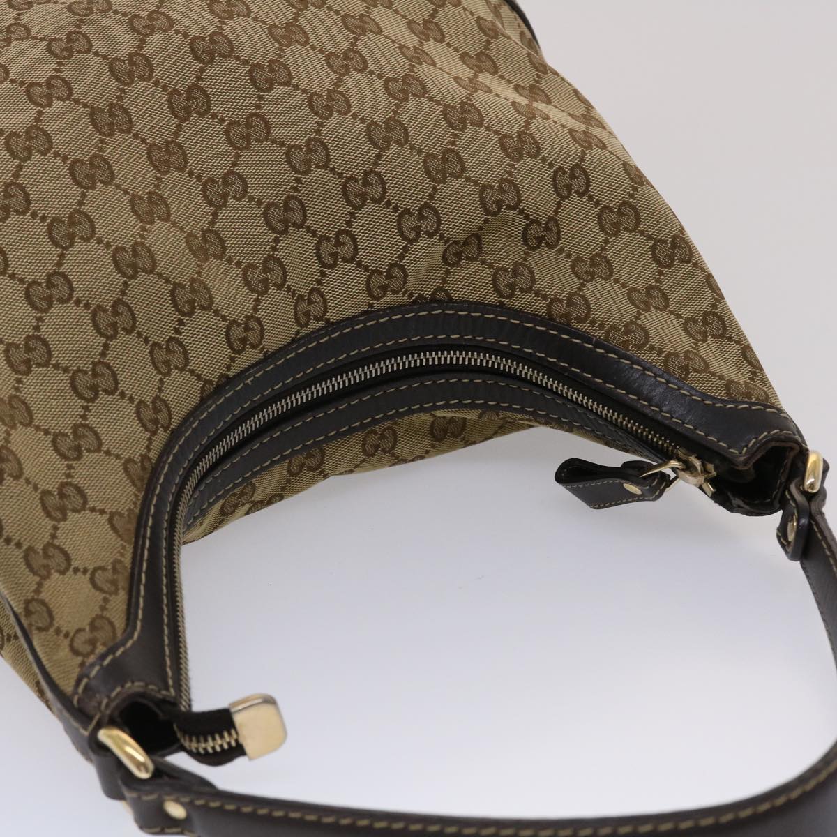 GUCCI GG Canvas Shoulder Bag Leather Beige 257070 45706