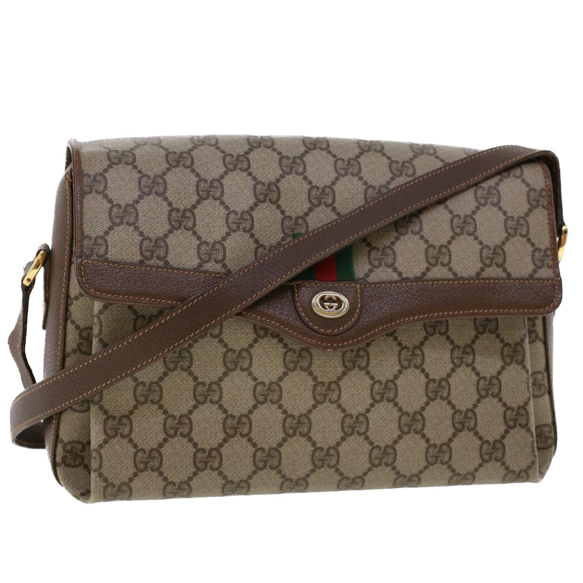 GUCCI GG Canvas Web Sherry Line Shoulder Bag Beige Red Green 45822