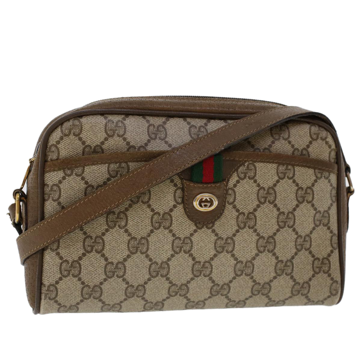 GUCCI GG Canvas Web Sherry Line Shoulder Bag PVC Leather 116 02 089 45860