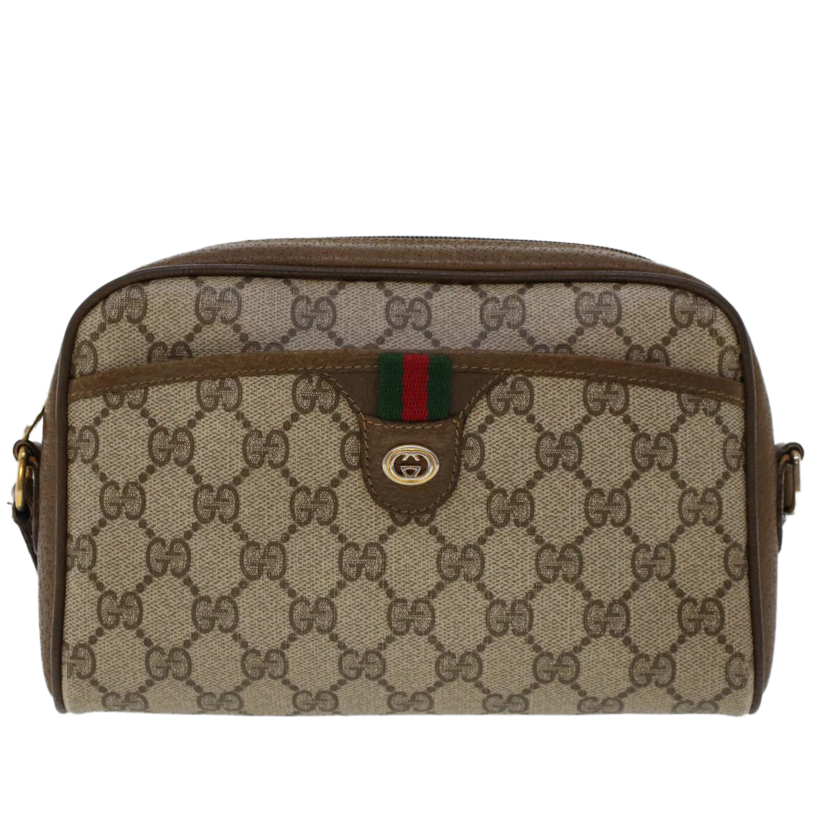 GUCCI GG Canvas Web Sherry Line Shoulder Bag PVC Leather 116 02 089 45860