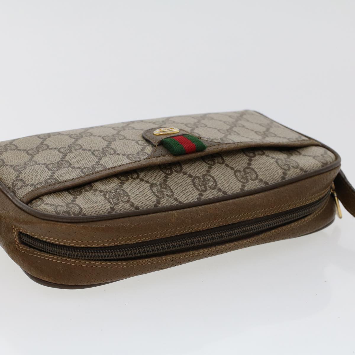 GUCCI GG Canvas Web Sherry Line Shoulder Bag PVC Leather 116 02 089 45860