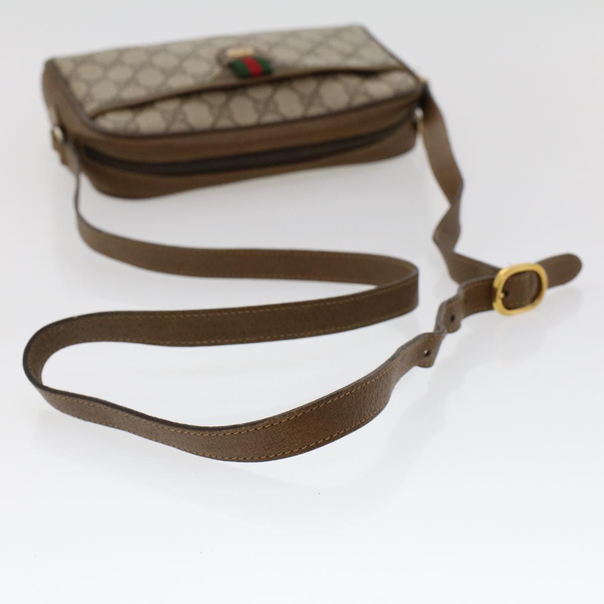 GUCCI GG Canvas Web Sherry Line Shoulder Bag PVC Leather 116 02 089 45860