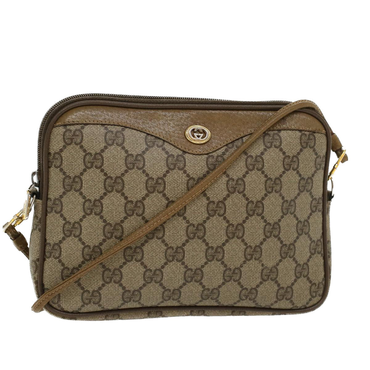 GUCCI GG Canvas Shoulder Bag PVC Leather Beige 45871