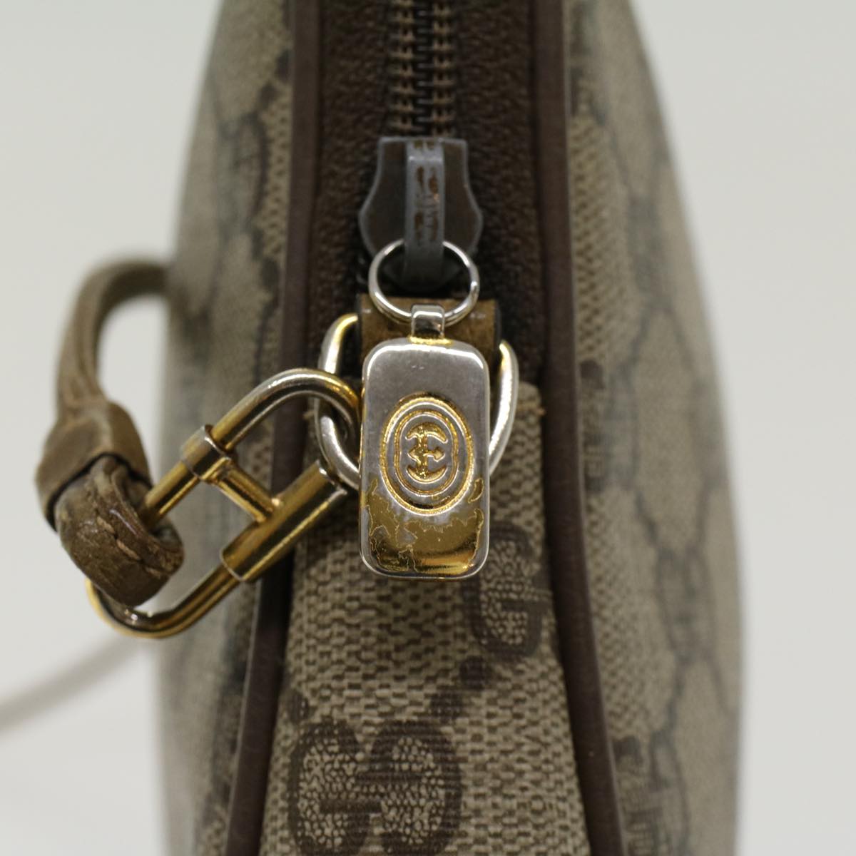 GUCCI GG Canvas Shoulder Bag PVC Leather Beige 45871