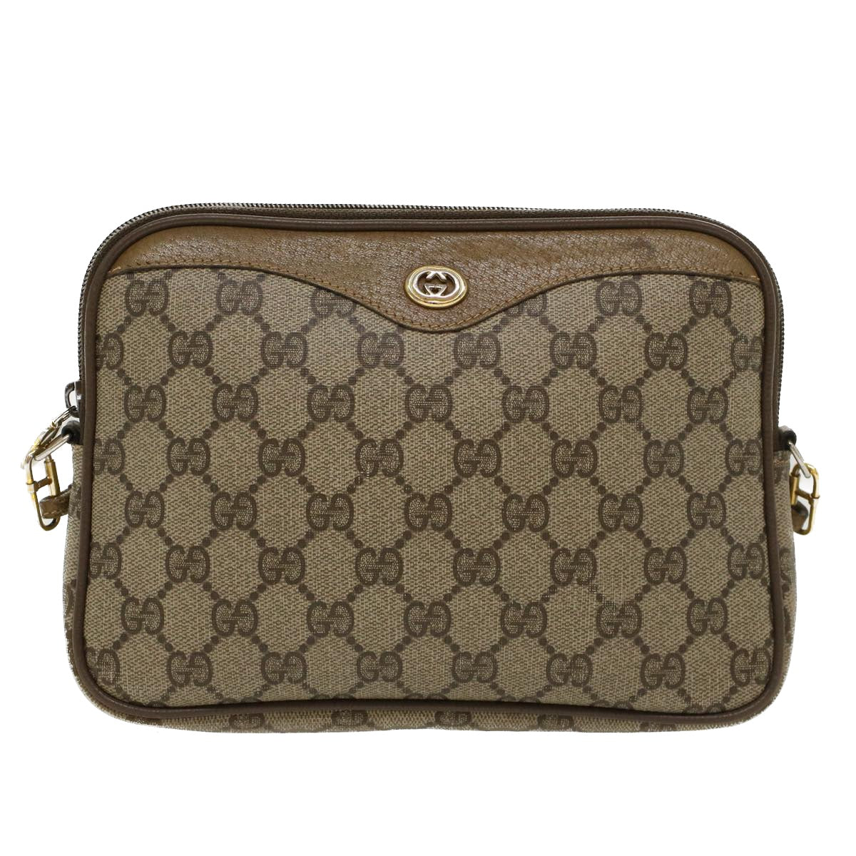GUCCI GG Canvas Shoulder Bag PVC Leather Beige 45871