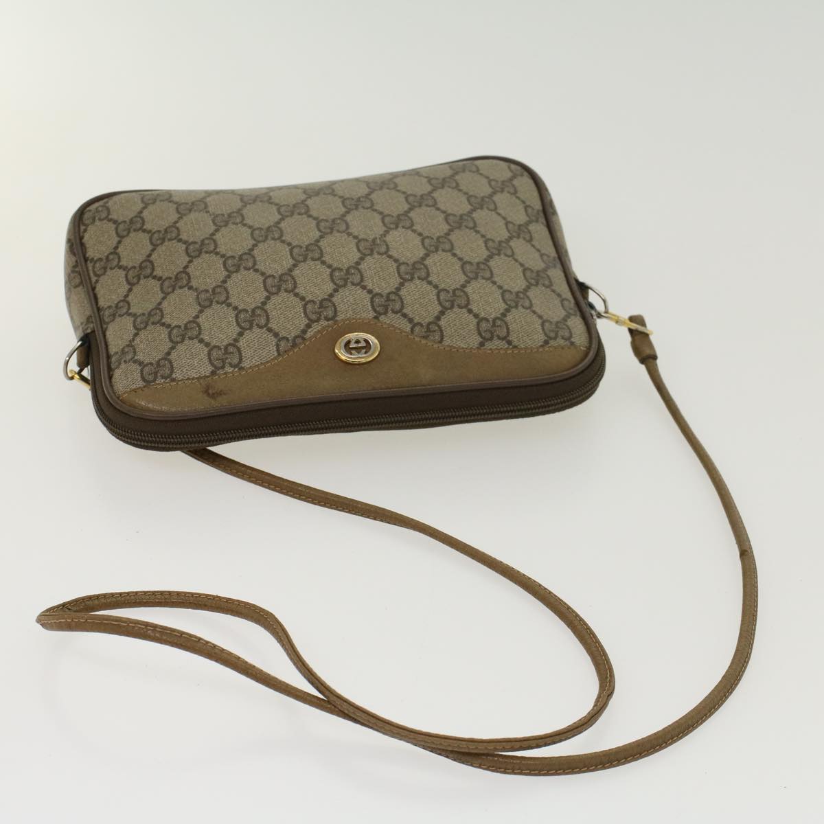 GUCCI GG Canvas Shoulder Bag PVC Leather Beige 45871