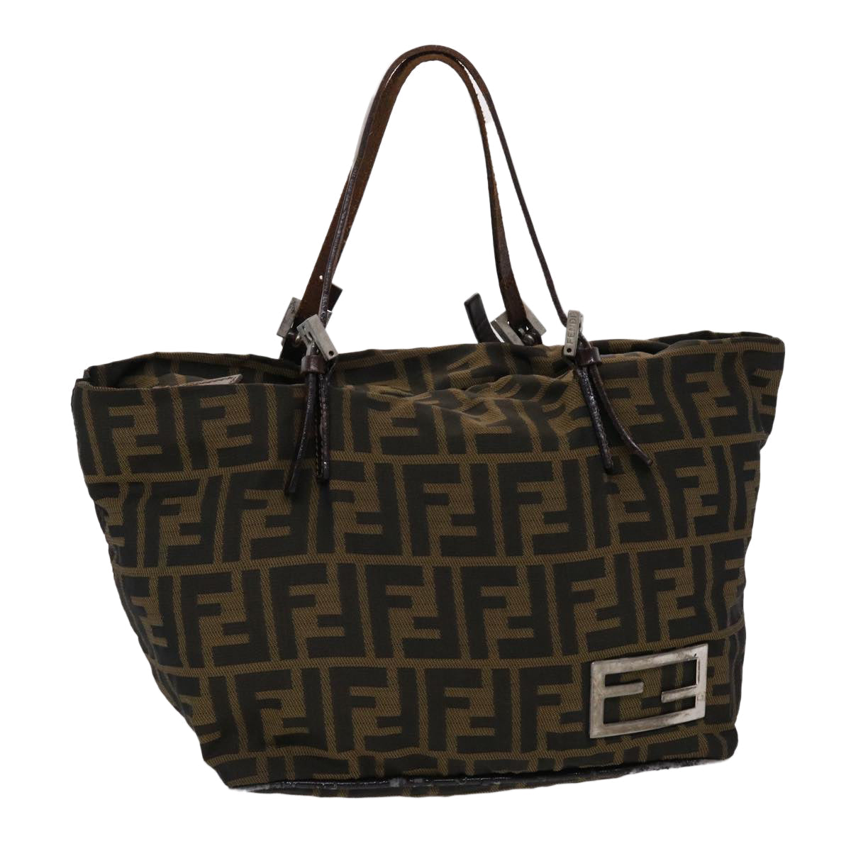 FENDI Zucca Canvas Hand Bag Nylon Brown Black 45877