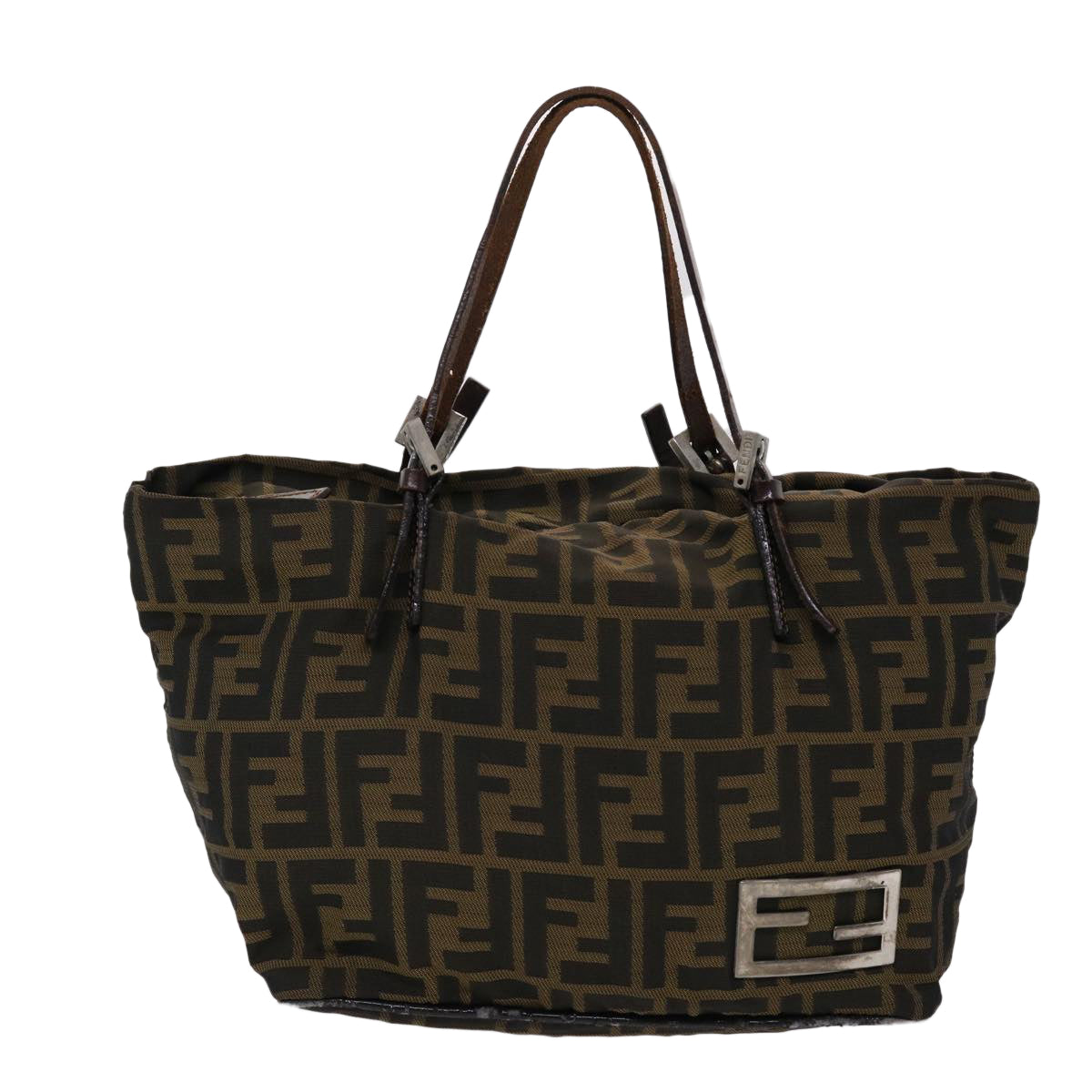 FENDI Zucca Canvas Hand Bag Nylon Brown Black 45877