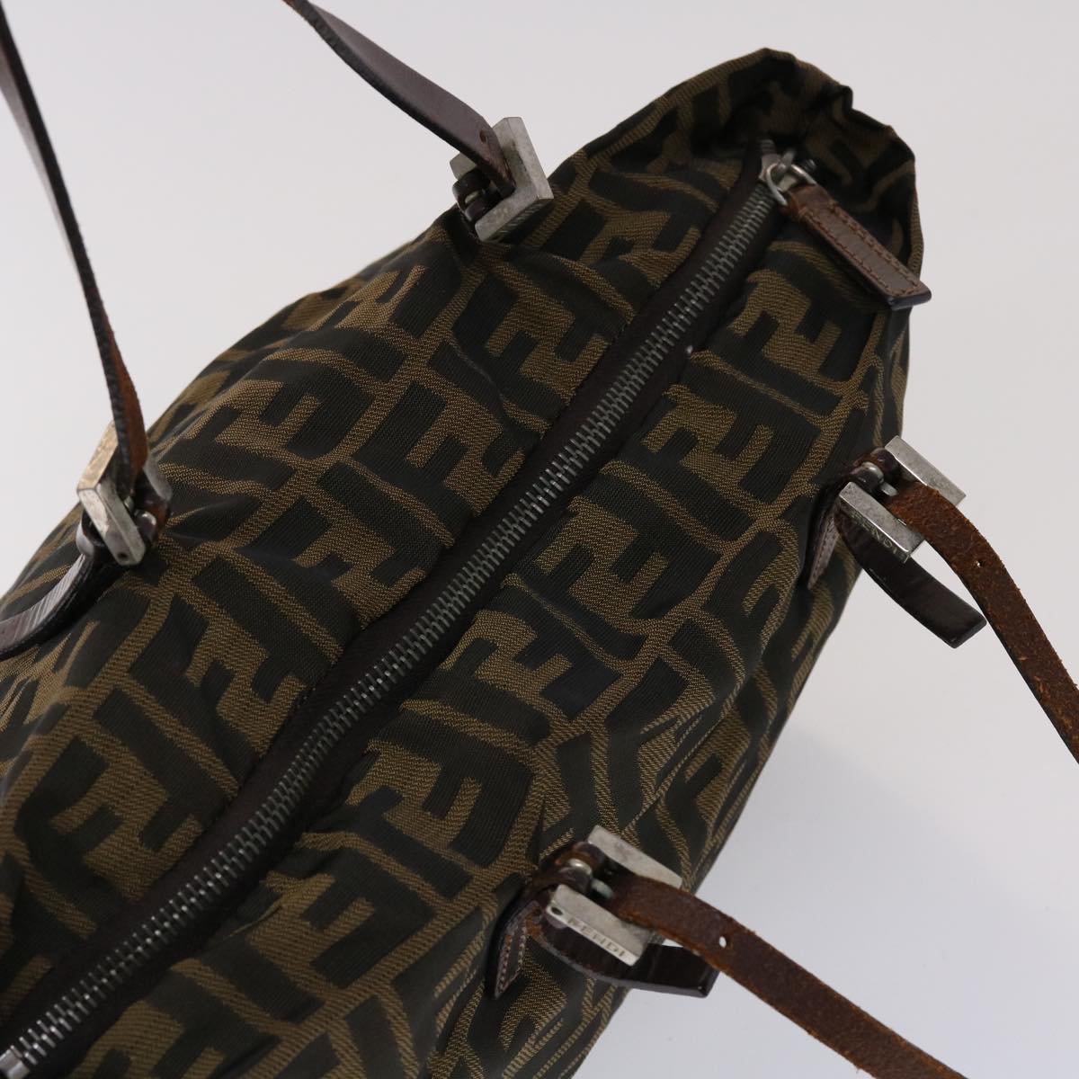 FENDI Zucca Canvas Hand Bag Nylon Brown Black 45877