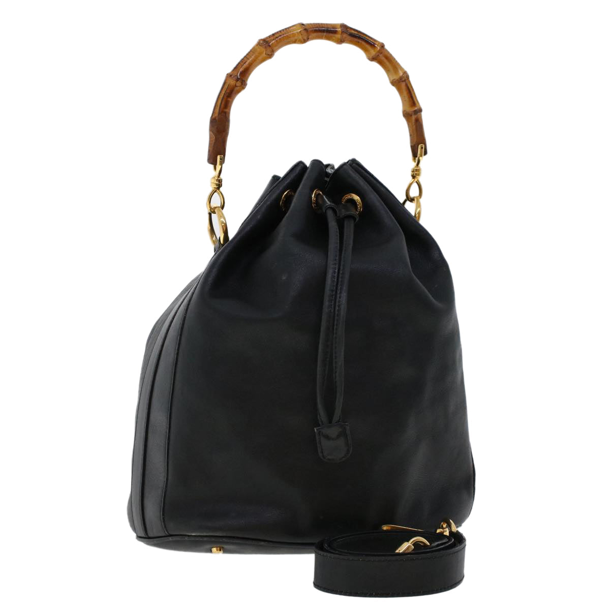 GUCCI Bamboo Hand Bag Leather 2way Black 001.2040.165 45904