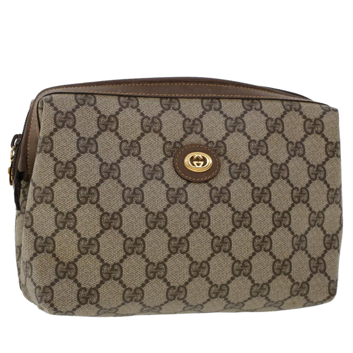 GUCCI GG Canvas Pouch PVC Leather Beige 45909