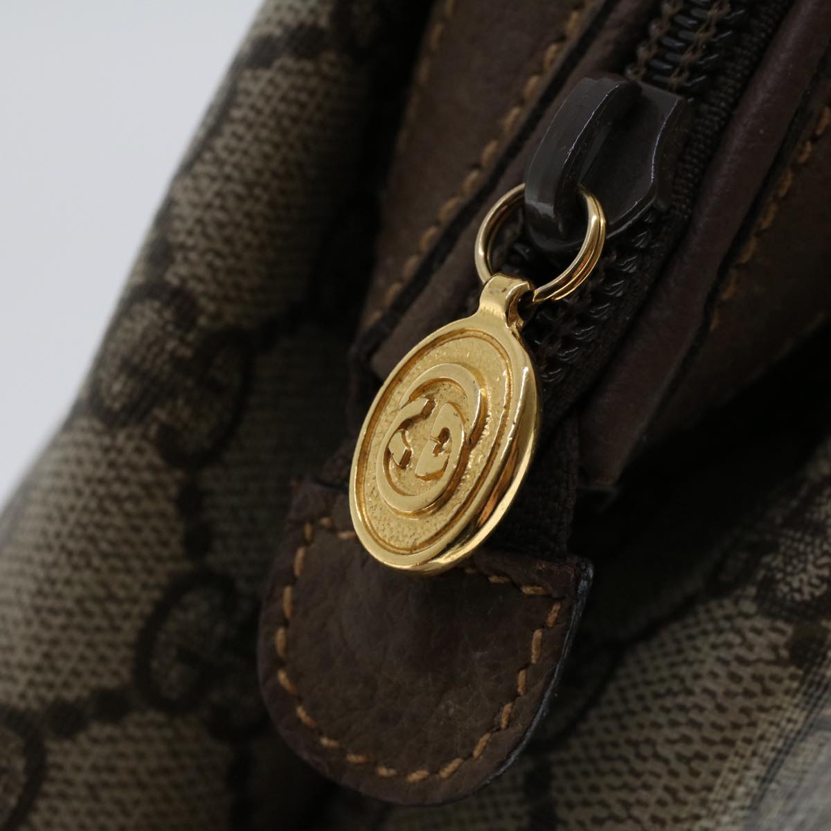 GUCCI GG Canvas Pouch PVC Leather Beige 45909