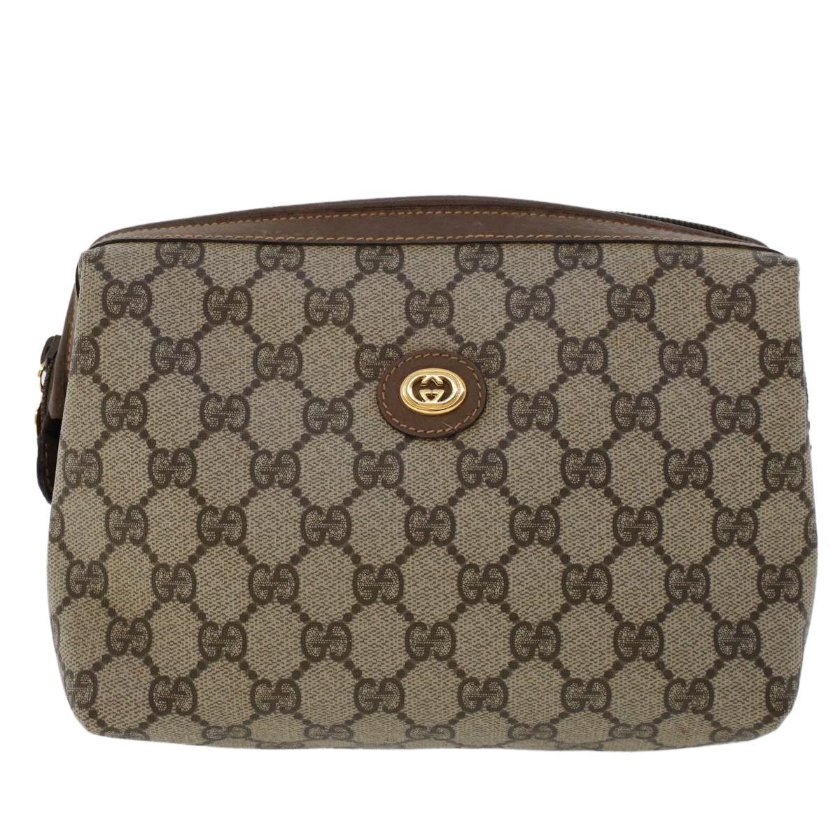 GUCCI GG Canvas Pouch PVC Leather Beige 45909