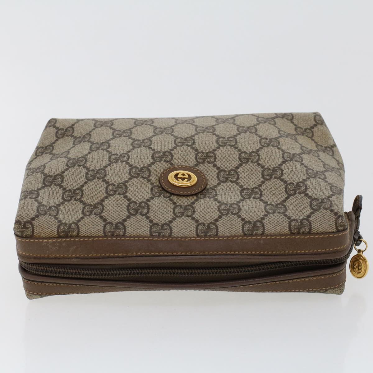 GUCCI GG Canvas Pouch PVC Leather Beige 45909