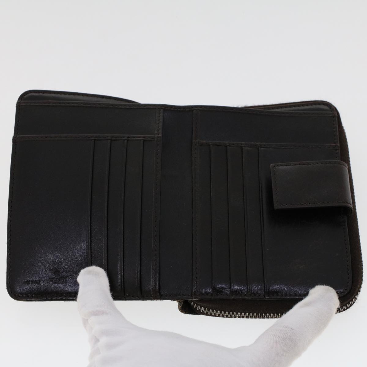 FENDI Zucca Canvas Wallet Black Brown 45939