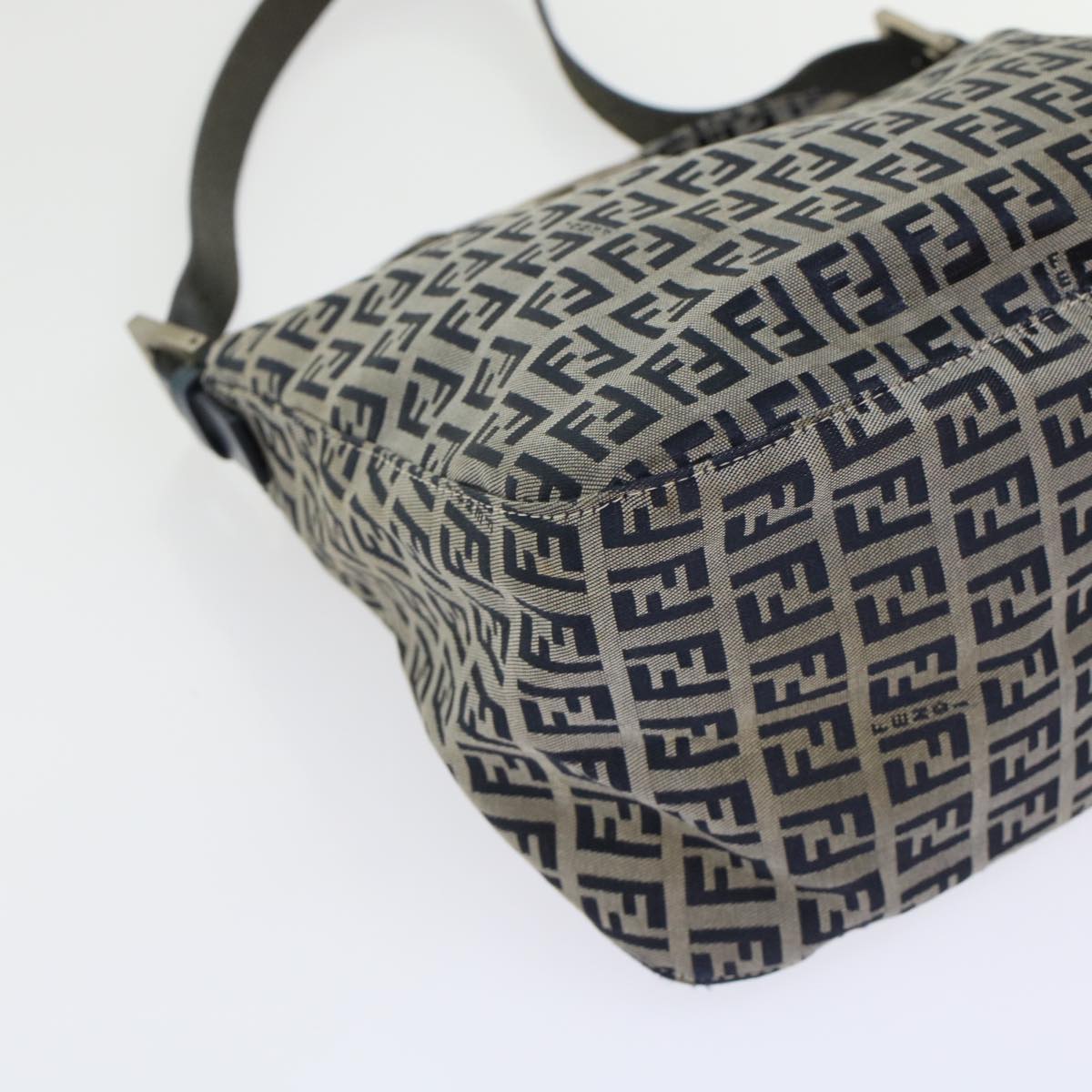 FENDI Zucchino Canvas Mamma Baguette Shoulder Bag Leather Navy 45956