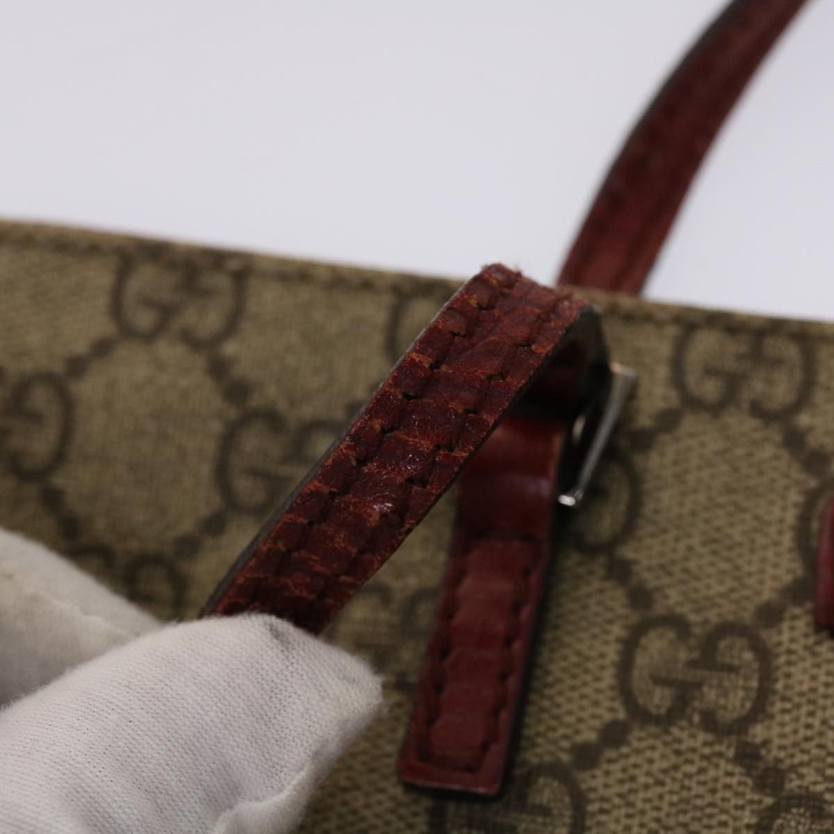 GUCCI GG Canvas Hand Bag PVC Leather Beige 117551 45960