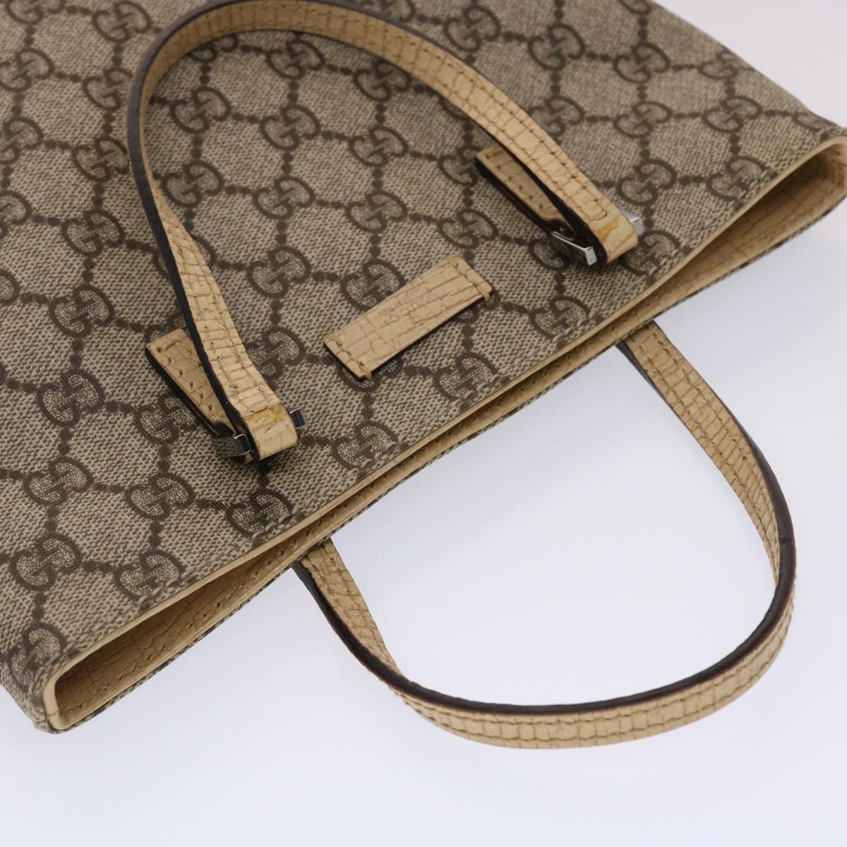 GUCCI GG Canvas Hand Bag PVC Leather Beige 117551 45968