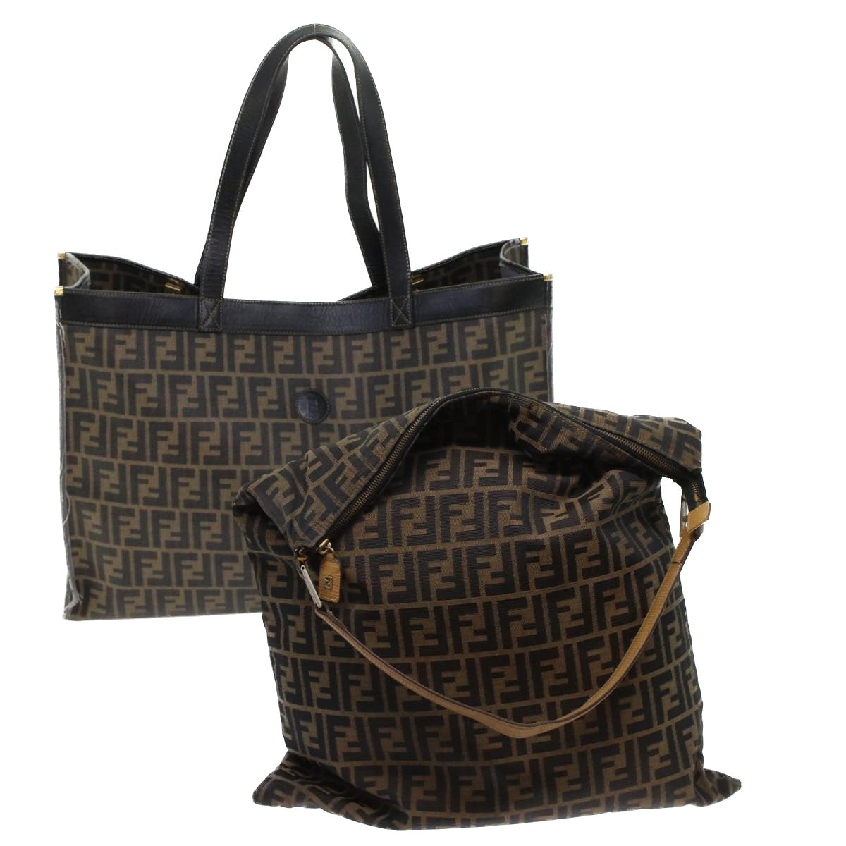 FENDI Zucca Canvas Hand Bag 2Set Black Brown 45973