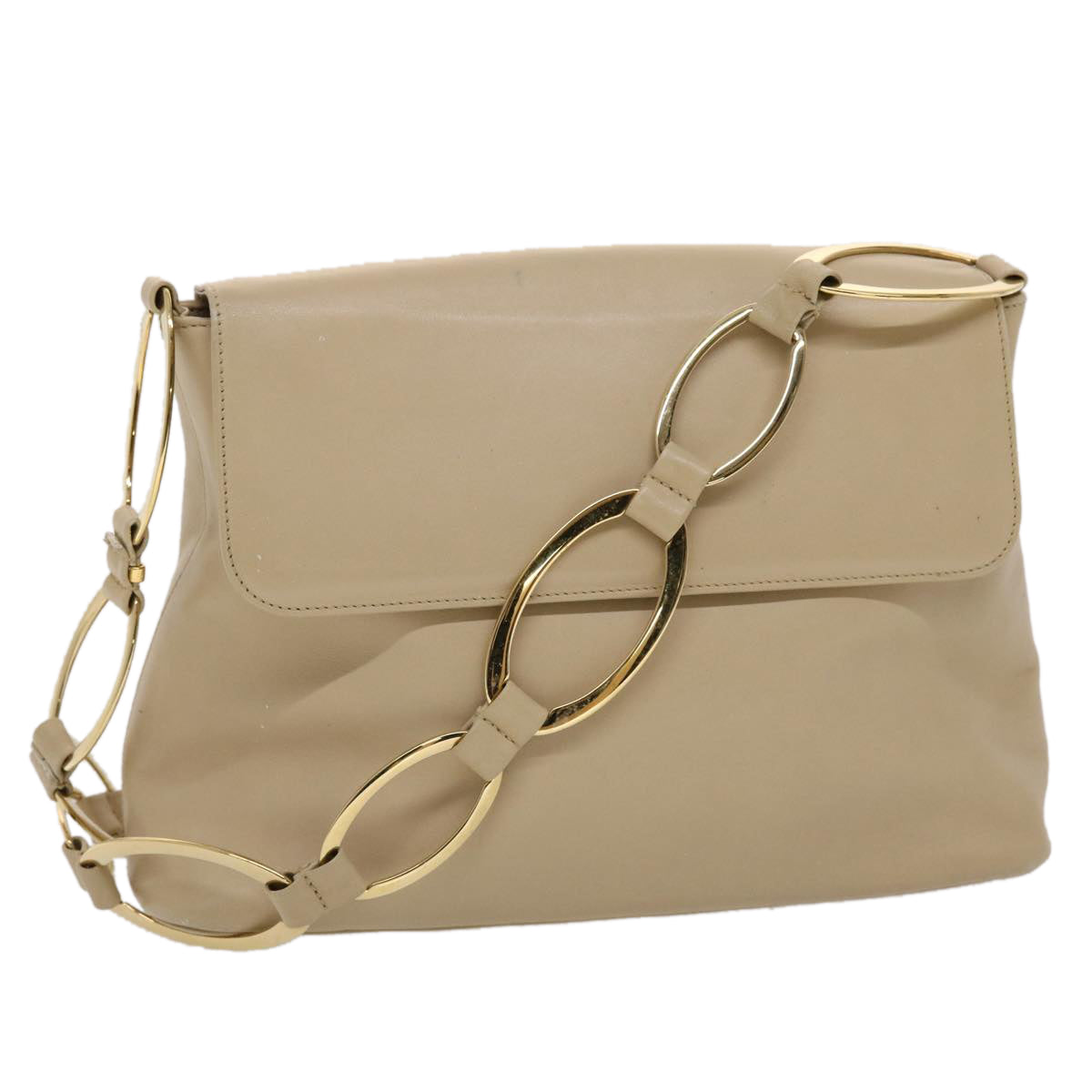 GUCCI Chain Shoulder Bag Leather Beige 45996