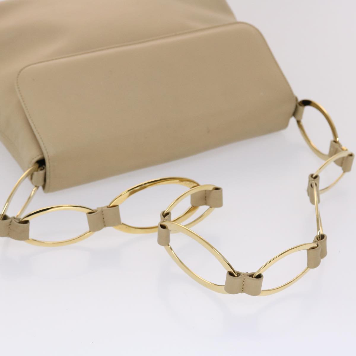 GUCCI Chain Shoulder Bag Leather Beige 45996