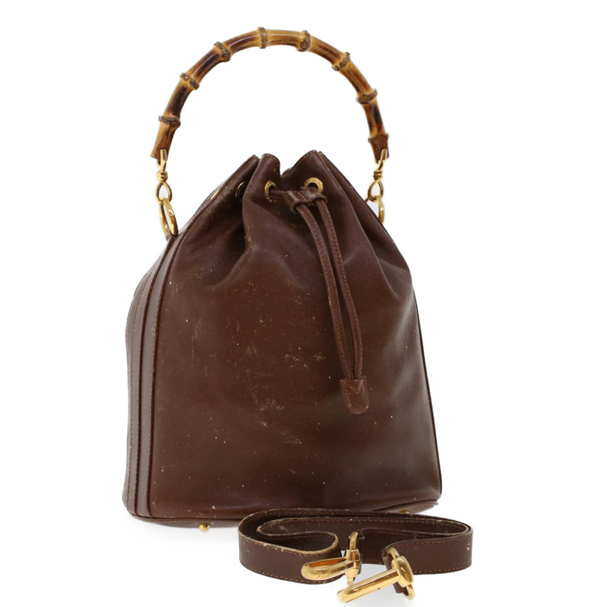 GUCCI Bamboo Hand Bag Leather 2way Brown 46001