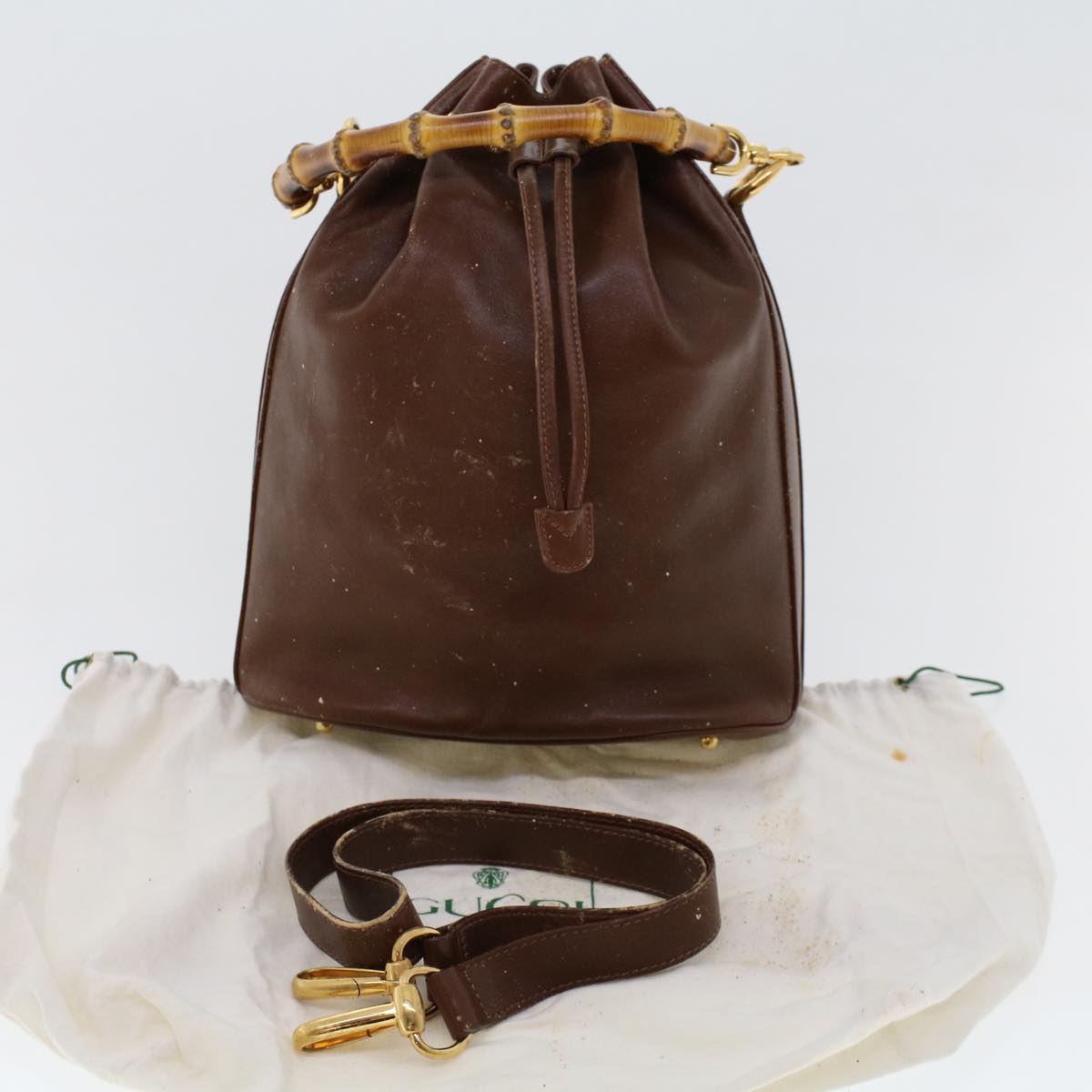 GUCCI Bamboo Hand Bag Leather 2way Brown 46001